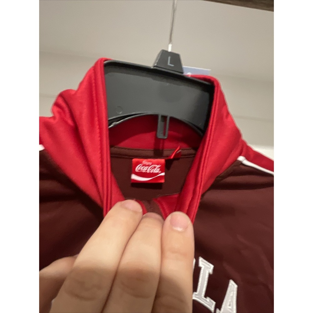 Coca Cola Track Jacket Large‎ Adult Red Cropped Spell Out Logo Full Zip Womens M - Picture 7 of 8